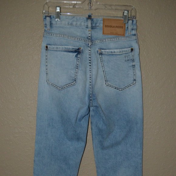 NWOT $1160 38 4 DSQUARED2 Boston Straight Leg Distressed Bow Detail Blue Jeans - Picture 6 of 9